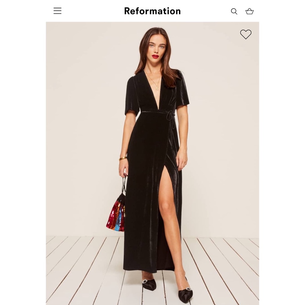 Reformation Black Velvet Miller Wrap Dress